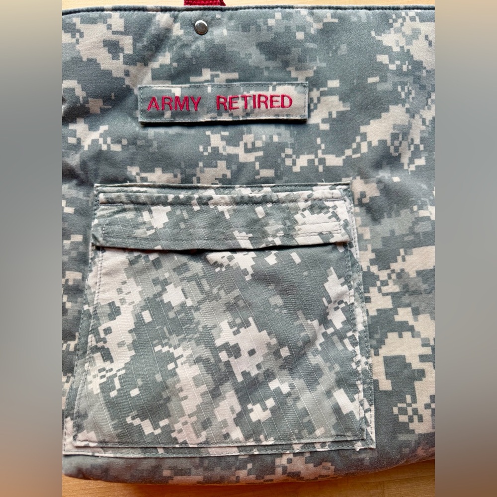 Handmade ACU Camo Tote Bag Upcycled Military Uniform Urban Chic High-Low Fashion - Picture 3 of 9